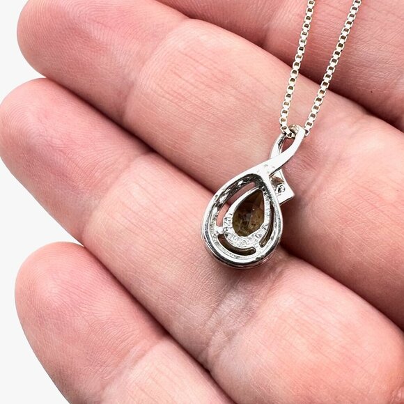 10K 925 Sterling Silver Green Prasiolite Teardrop Pendant Sterling 16" Necklace - Picture 3 of 4